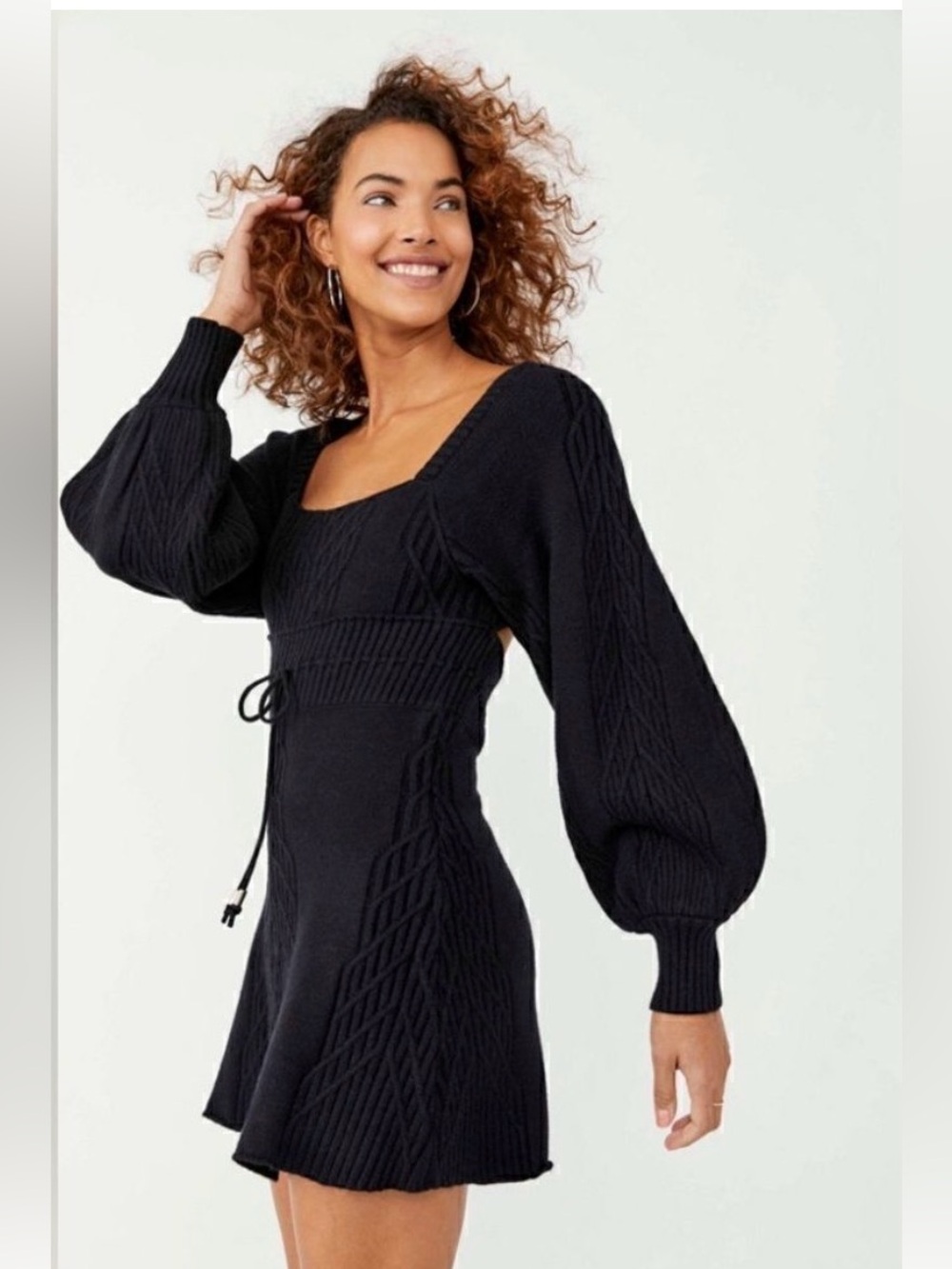 Free People Emmaline Cable Knit Sweater Dress Black Size Large
